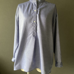 フランス綾織のプルオーバーシャツ　ゆったりM size ★2枚目の生地写真の色味が近いです　シンプルなかぶりシャツ 8枚目の画像