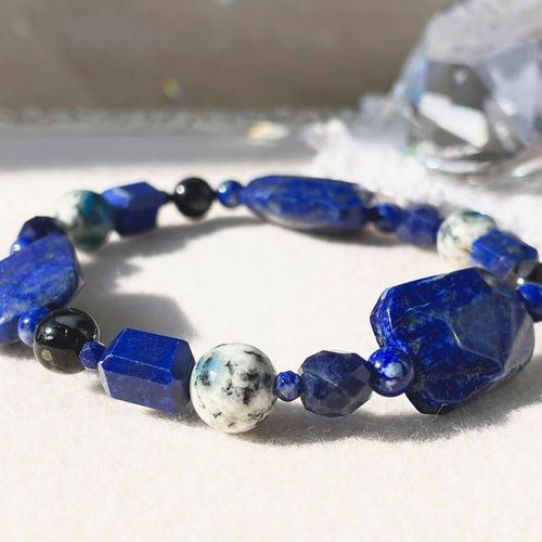 ラピスラズリ+K2アズライト＋ソーダライトのブレスレット lpl-b-2312