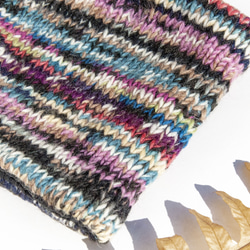 手編みウールスカーフ/ニットスカーフ/かぎ針編みストライプスカーフ/手編みスカーフ - ブルーベリーグラデーションボヘミアンメリ 5枚目の画像