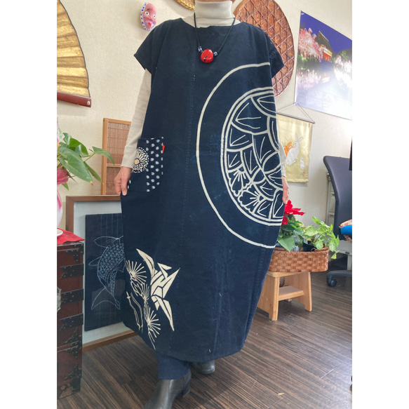 着物リメイク 古布 手作り 近江上布 セーラー ワンピース