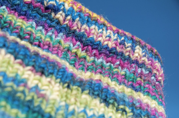 手編みウールスカーフ/ニットスカーフ/かぎ針編みストライプスカーフ/手編みスカーフ - Caixia グラデーション ボヘミアン 8枚目の画像