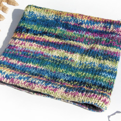 手編みウールスカーフ/ニットスカーフ/かぎ針編みストライプスカーフ/手編みスカーフ - Caixia グラデーション ボヘミアン 1枚目の画像