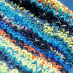 手編みウールスカーフ/ニットスカーフ/かぎ針編みストライプスカーフ/手編みスカーフ - ブルースカイグラデーションボヘミアンメリ 7枚目の画像