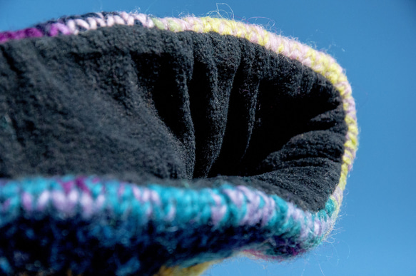 手編みウールスカーフ/ニットスカーフ/かぎ針編みストライプスカーフ/手編みスカーフ - ブルースカイグラデーションボヘミアンメリ 12枚目の画像