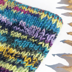 手編みウールスカーフ/ニットスカーフ/かぎ針編みストライプスカーフ/手編みスカーフ - ブルースカイグラデーションボヘミアンメリ 6枚目の画像