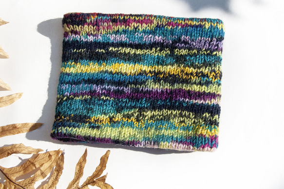 手編みウールスカーフ/ニットスカーフ/かぎ針編みストライプスカーフ/手編みスカーフ - ブルースカイグラデーションボヘミアンメリ 2枚目の画像