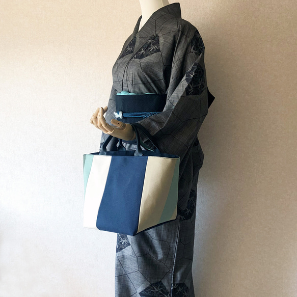《1点のみ》大人のための帆布トート【マルチカラーネイビー系】 3枚目の画像