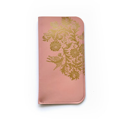 牛皮眼鏡盒燙金植物花邊圖案燕子 ~petit jardin~ Malmaison 粉紅色 第2張的照片