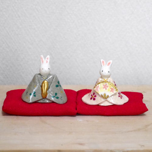 陶器の小さなお雛様 ～ うさぎ雛 ひな人形・雛飾り ひよこ窯