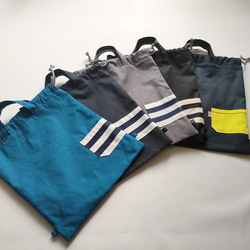 １１号帆布　ネイビー✕イエロー　ナップサック変更可　体操着入れ　男の子　レッスンバッグ　とお揃い 6枚目の画像