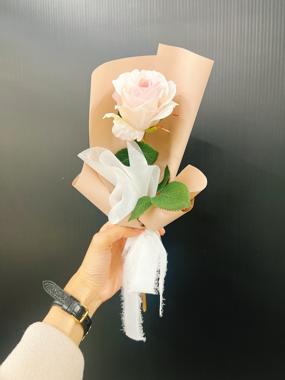 韓国ブーケ 一輪ばら （白ピンク） アートフラワー rinca 通販