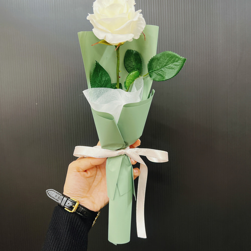 韓国ブーケ 一輪薔薇 （ホワイト） アートフラワー rinca 通販