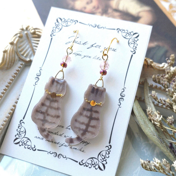 キジトラ猫のレジンピアス ピアス（フック・チェーン） POPOKI 通販