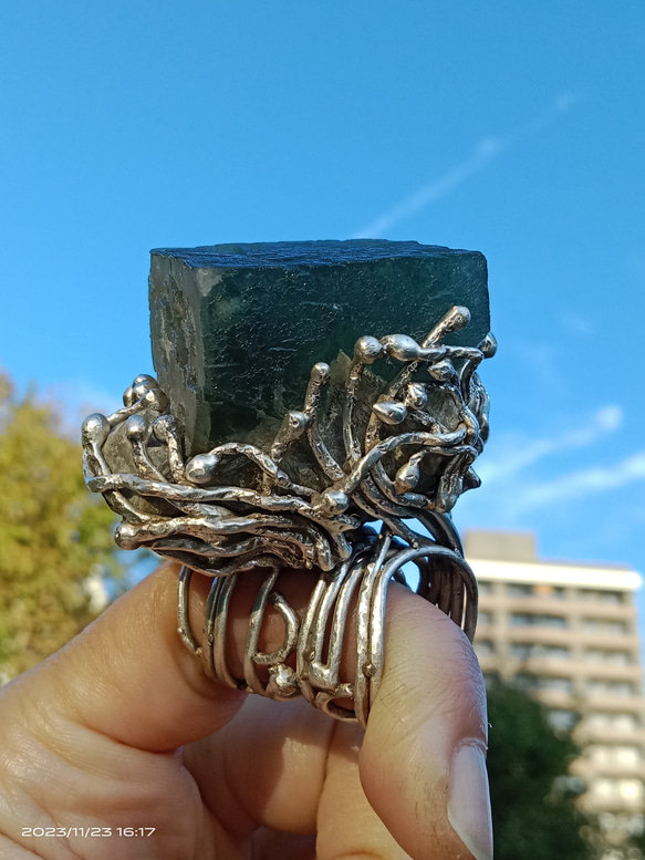 螢石原礦手工銀戒 純銀戒指~ 「立方」~ Fluorite Mineral Silver Ring 第9張的照片