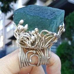 螢石原礦手工銀戒 純銀戒指~ 「立方」~ Fluorite Mineral Silver Ring 第17張的照片