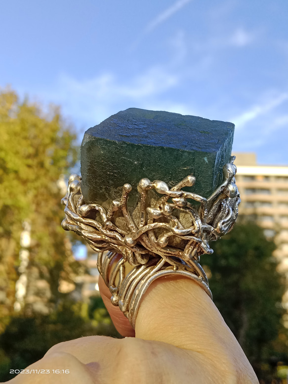 螢石原礦手工銀戒 純銀戒指~ 「立方」~ Fluorite Mineral Silver Ring 第11張的照片