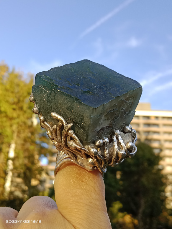 螢石原礦手工銀戒 純銀戒指~ 「立方」~ Fluorite Mineral Silver Ring 第10張的照片