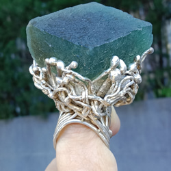 螢石原礦手工銀戒 純銀戒指~ 「立方」~ Fluorite Mineral Silver Ring 第18張的照片