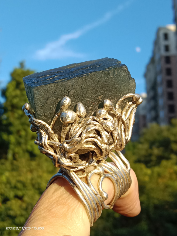 螢石原礦手工銀戒 純銀戒指~ 「立方」~ Fluorite Mineral Silver Ring 第4張的照片