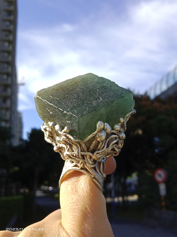 螢石原礦手工銀戒 純銀戒指~ 「立方」~ Fluorite Mineral Silver Ring 第3張的照片