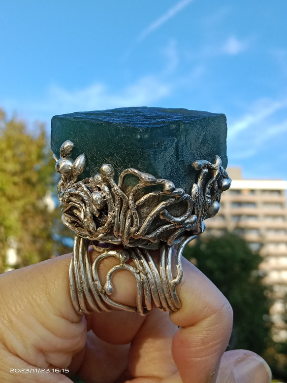 螢石原礦手工銀戒 純銀戒指~ 「立方」~ Fluorite Mineral Silver Ring 第12張的照片