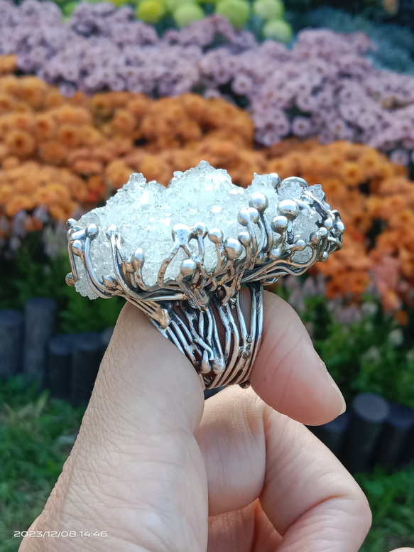 魚眼石原礦手工銀戒純銀戒指~「璀璨」~ Apophyllite Mineral Silver Ring 第8張的照片