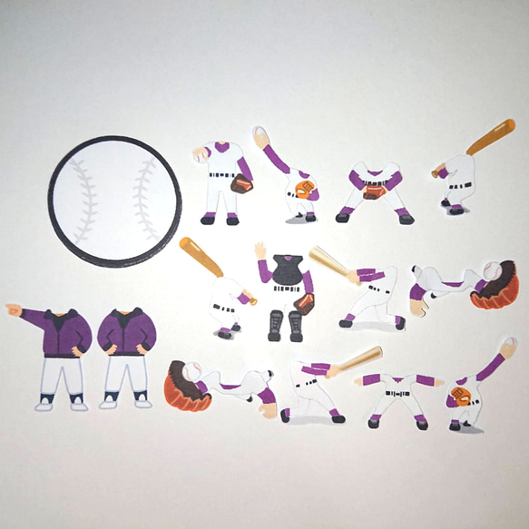 野球★色紙・寄せ書き用シール12枚セット★白×紫 1枚目の画像