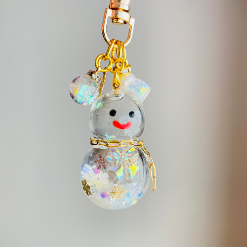 おしゃれな雪だるまちゃんシェイカーキーホルダー　シャカシャカ　雪　エメラルド おしゃれな雪だるまちゃんシェイカーキーホルダー シャカシャカ 雪