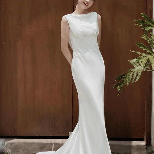 シンプル リボン サテン ウエディングドレス 2次会 ドレス ウララ  