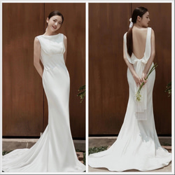 シンプル リボン サテン ウエディングドレス 2次会 ドレス ウララ