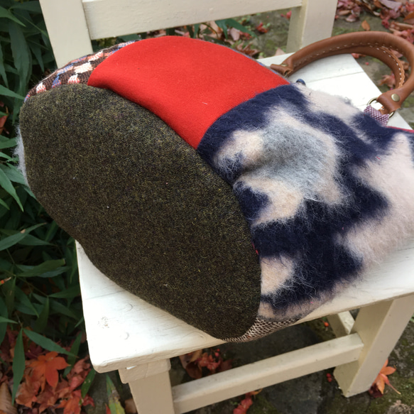 羊毛桶手提袋紅色和灰色馬海毛 2 第7張的照片