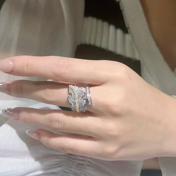 リーフ ゴールド パヴェ 高炭素ダイヤモンド キラキラ ゴージャス ラグジュアリー白 ホワイト 指輪 リング レトロ 7枚目の画像