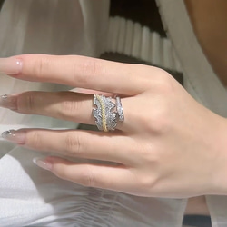 リーフ ゴールド パヴェ 高炭素ダイヤモンド キラキラ ゴージャス ラグジュアリー白 ホワイト 指輪 リング レトロ 8枚目の画像