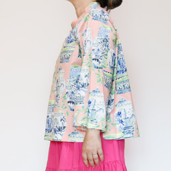 チャイナカラーブラウス ピンク　シノワズリな衿元　ゆったりデザイン 香港迷 1枚でキマるおしゃれ感が◎ 4枚目の画像