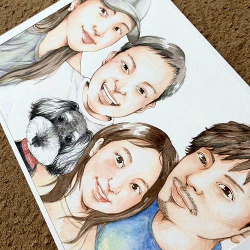 似顔絵 にがおえ 家族 水彩画 イラスト 公認似顔絵師 minaritsu