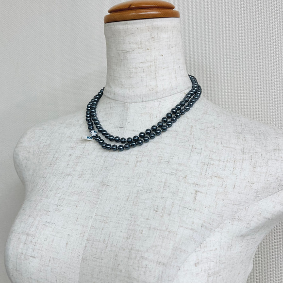 ガラスパールオールノット2連ネックレス/6mm約40cm43cm/ガンメタル/R/made in japan 8枚目の画像