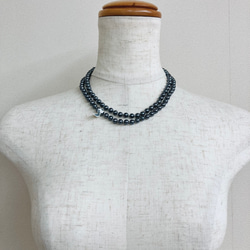 ガラスパールオールノット2連ネックレス/6mm約40cm43cm/ガンメタル/R/made in japan 7枚目の画像