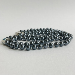 ガラスパールオールノット2連ネックレス/6mm約40cm43cm/ガンメタル/R/made in japan 2枚目の画像