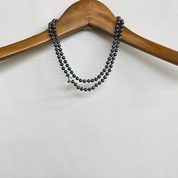 ガラスパールオールノット2連ネックレス/6mm約40cm43cm/ガンメタル/R/made in japan 5枚目の画像