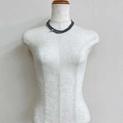 ガラスパールオールノット2連ネックレス/6mm約40cm43cm/ガンメタル/R/made in japan 6枚目の画像