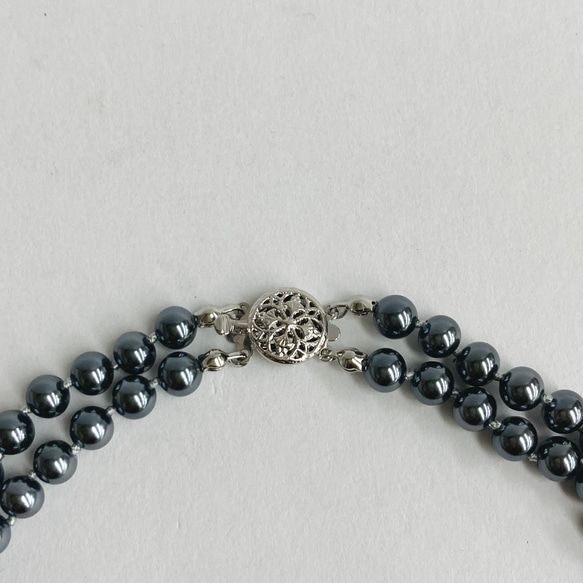 ガラスパールオールノット2連ネックレス/6mm約40cm43cm/ガンメタル/R/made in japan 4枚目の画像