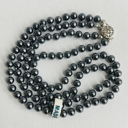 ガラスパールオールノット2連ネックレス/6mm約40cm43cm/ガンメタル/R/made in japan 3枚目の画像