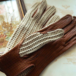 ＊ヴィンテージの素敵なグローブ　手袋 クロッシェ ニッティング 革 レザー 1枚目の画像