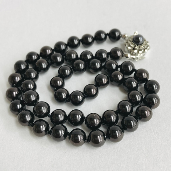 ガラスパールオールノットネックレス/6mm約42cm/マルーンブラック/R/made in japan 4枚目の画像