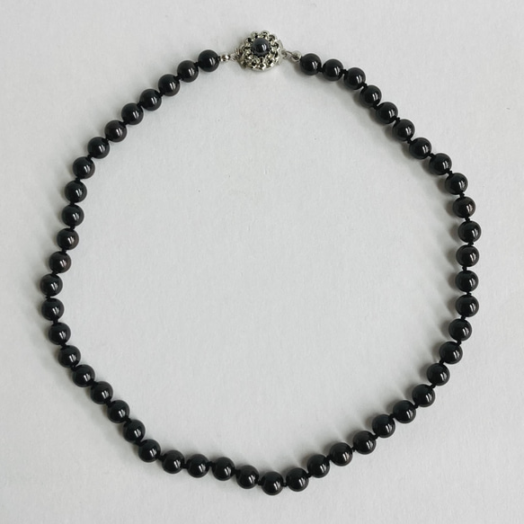 ガラスパールオールノットネックレス/6mm約42cm/マルーンブラック/R/made in japan 2枚目の画像