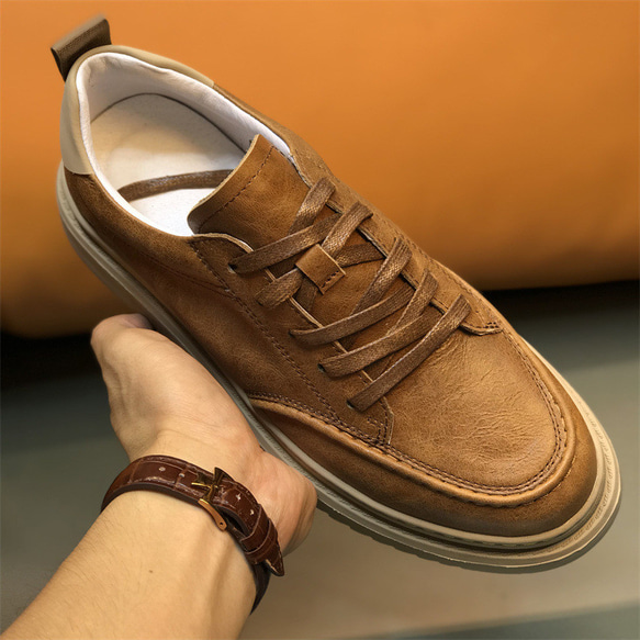 メンズ本革革靴レトロカジュアル板靴で快適で履きやすい·サイズ調整無料  20-1245 8枚目の画像