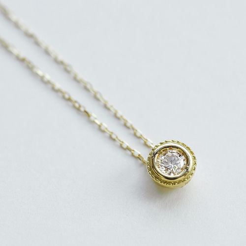 K18 ダイヤモンドネックレス 0.1ct ミル打ち フクリン 一粒 K18 ダイヤモンドネックレス 0.1ct ミル打ち フクリン 一粒