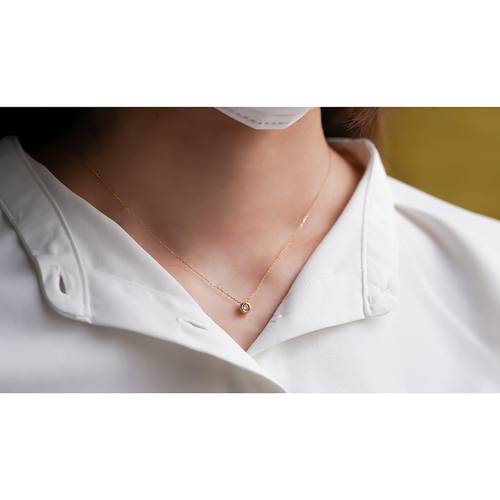 K18 ダイヤモンドネックレス 0.1ct ミル打ち フクリン 一粒 K18 ダイヤモンドネックレス 0.1ct ミル打ち フクリン 一粒