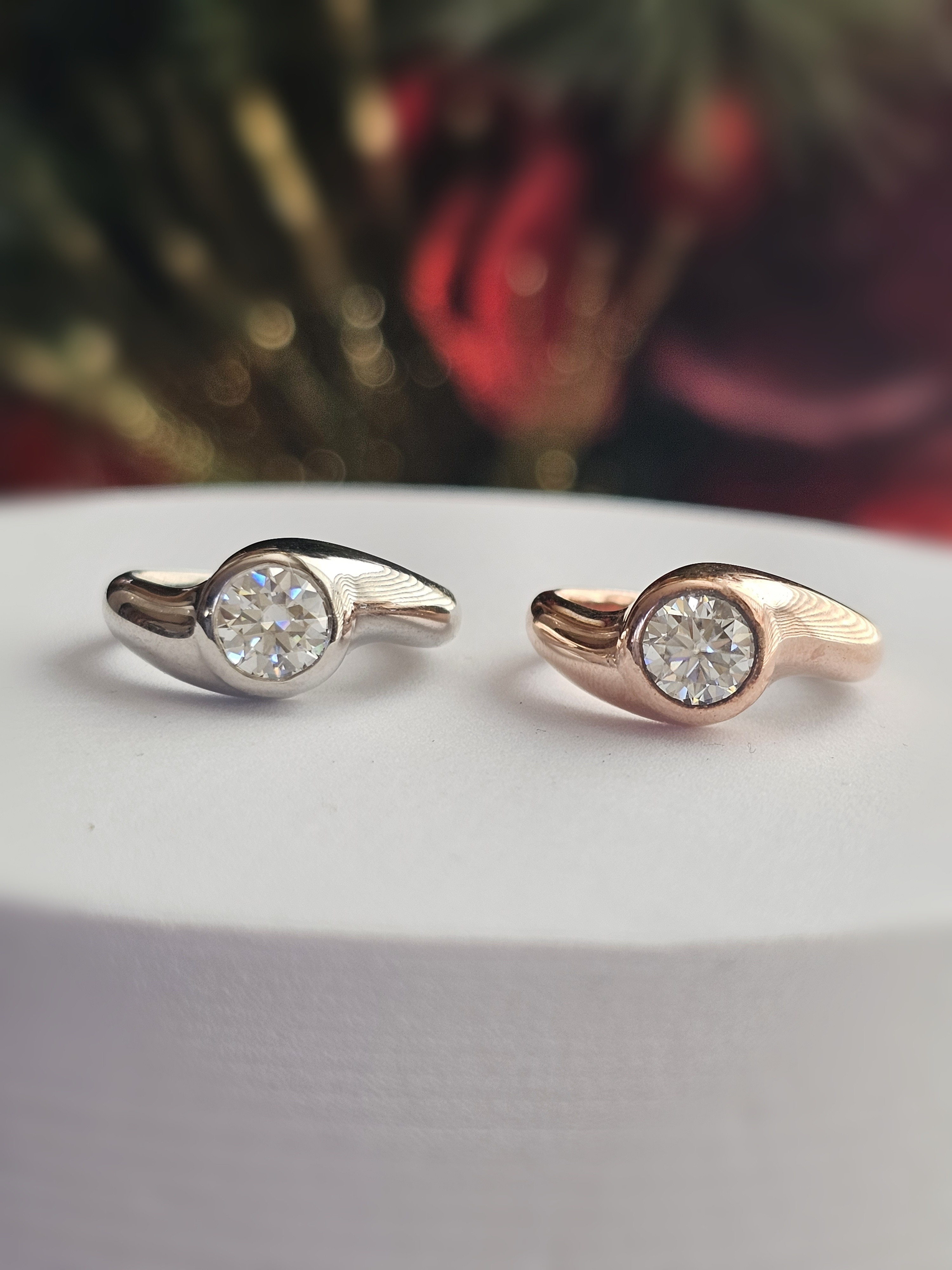 モアッサナイトリング、ピンクゴールドリングひねりシルバー925リングRS-401