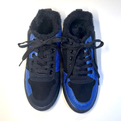 時尚不對稱雙色蟒蛇運動鞋（黑色 x 藍色亮片）22.5cm~25.0cm 第2張的照片